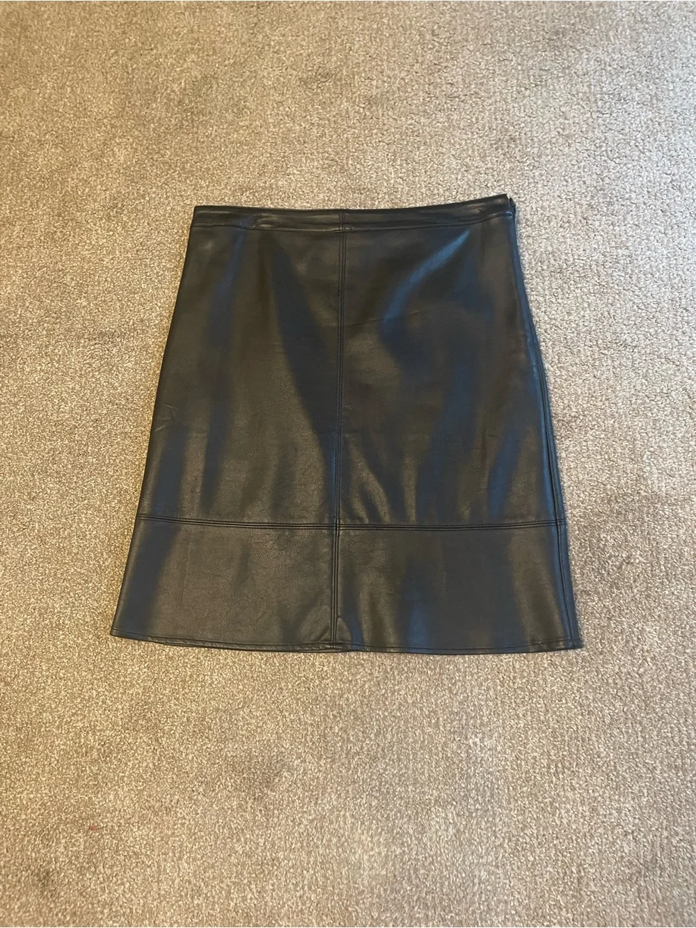 Melissa Paige Black Faux Leather A-Line  Midi Skirt Size 6